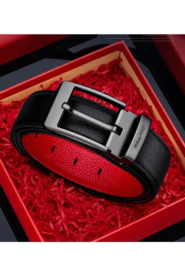 Williampolo genuine leather italy 2024 red detailed belt