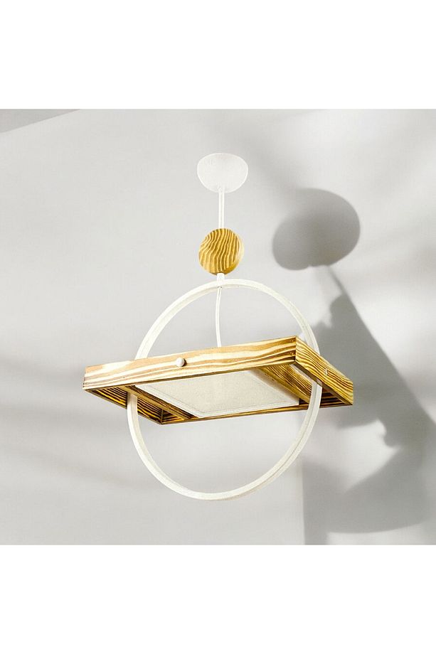 Modern Ahşap Led Sarkıt Beyaz Işık Salon Mutfak Oda  Hol yuvarlak ve kare 2 modelli ledli avize - 6
