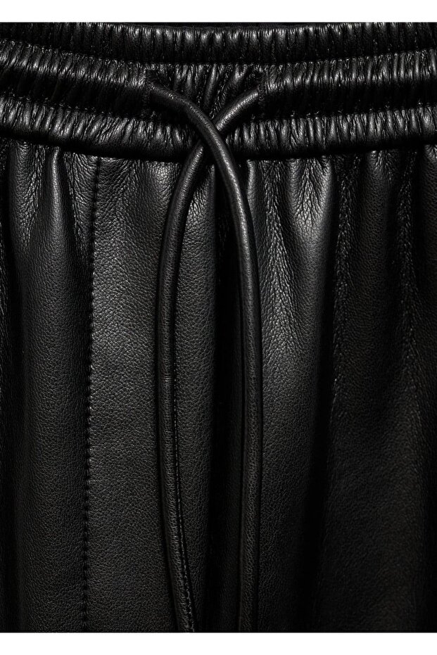 Deri görünümlü beli elastik pantolon - 7