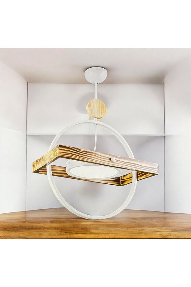 Modern Ahşap Led Sarkıt Beyaz Işık Salon Mutfak Oda  Hol yuvarlak ve kare 2 modelli ledli avize - 1