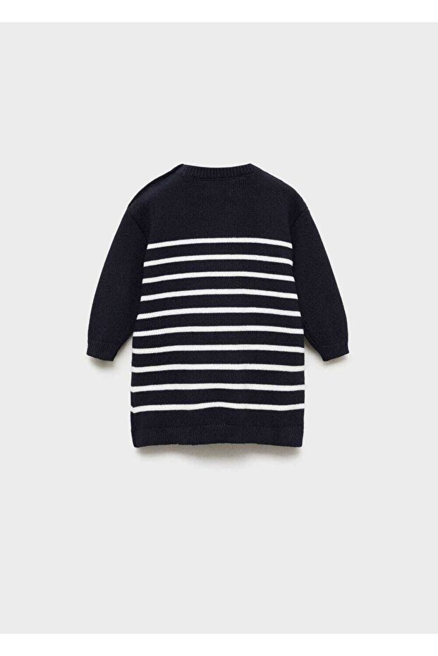 Çizgili Triko Elbise - 4