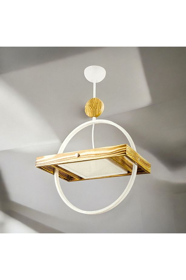 Modern Ahşap Led Sarkıt Beyaz Işık Salon Mutfak Oda  Hol yuvarlak ve kare 2 modelli ledli avize - 5