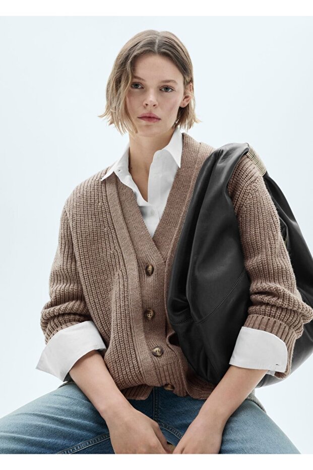 Düğmeli Oversize Hırka - 1