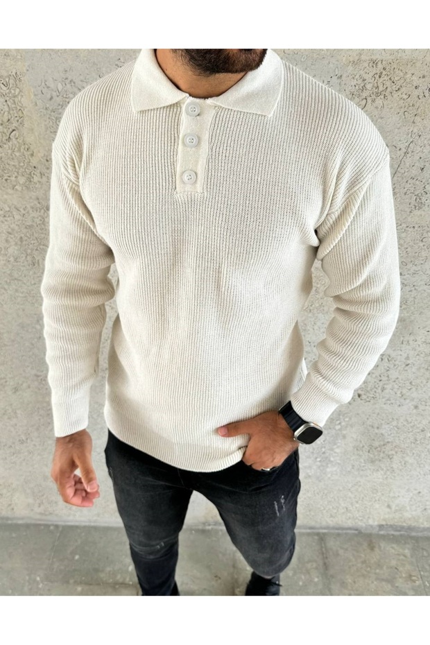 Ecru 3 Button Thessaloniki Knitted Sweater