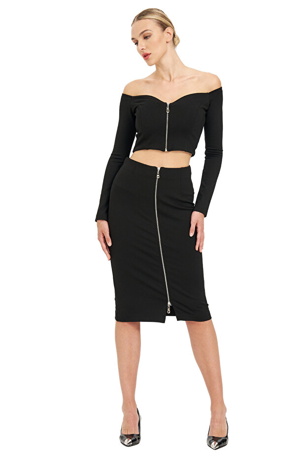 Geniş Yaka Crop Bluz - 1