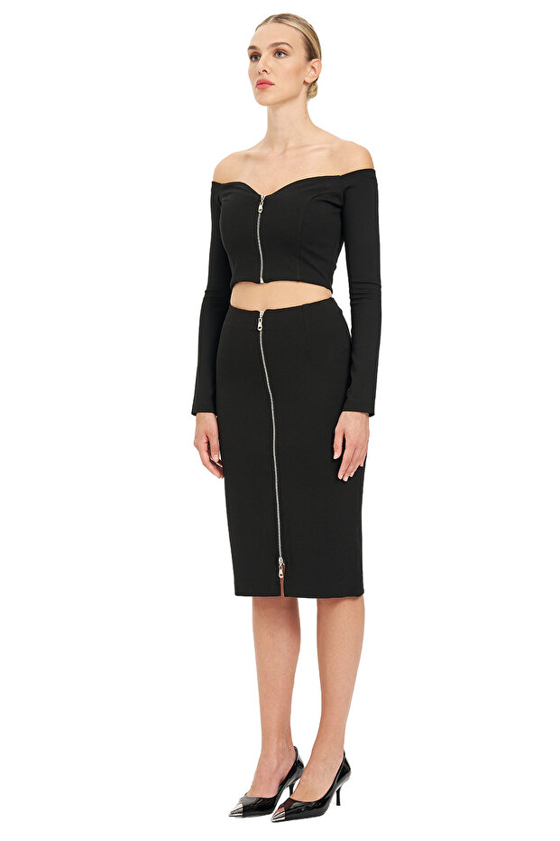 Fermuarlı Midi Etek - 2