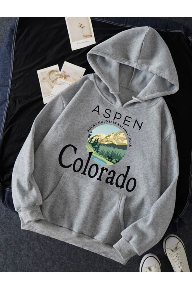 Aspen Colorado Gray Hooded Women's Sweatshirt