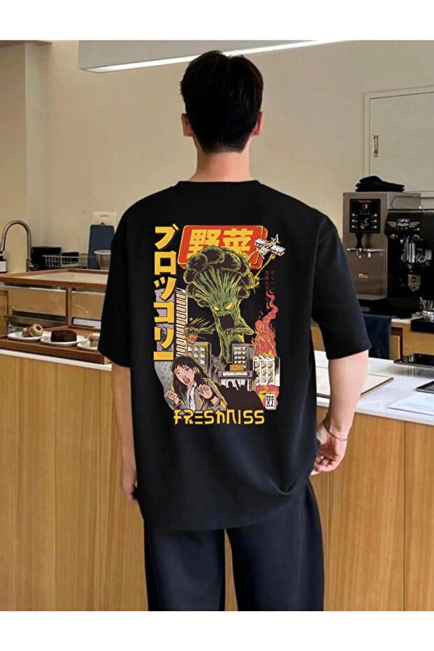 Unisex Oversize T-shirt Broccoli Back Print Black