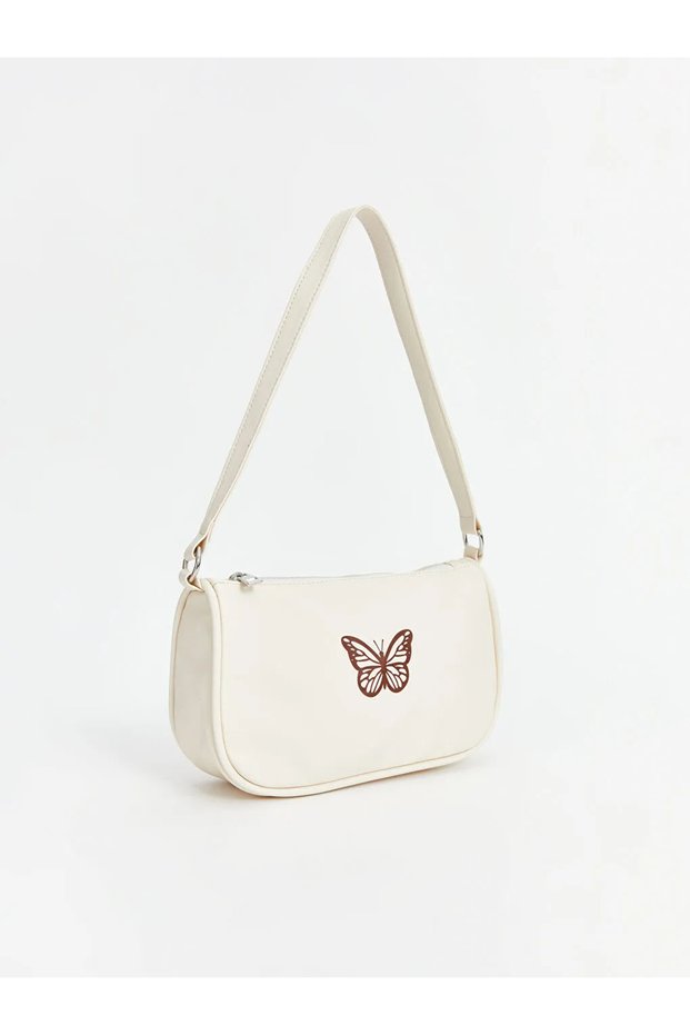 Lcw Accessories Cream Color Butterfly Printed Girl's Shoulder Bag