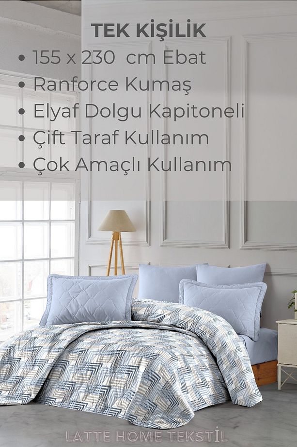 Flat White Tek Kişilik Kapitone Desenli, Çok Amaçlı Yatak Örtüsü, Kanape ve Koltuk Örtüsü 155x230 cm - 2