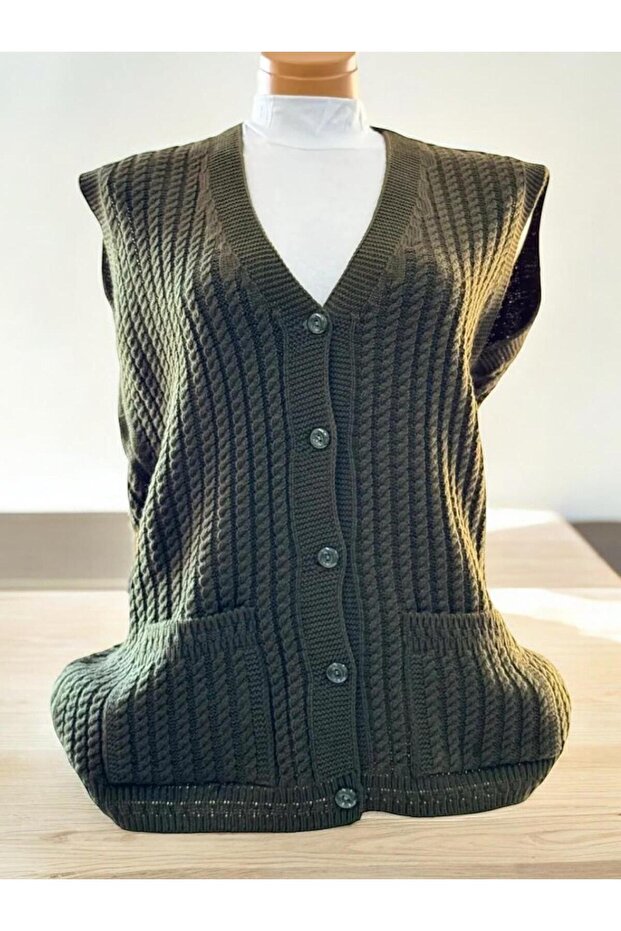Thick Knitted Hairbraid Model Pocket Knitwear Mother Vest