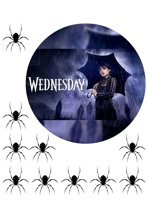 Wednesday Adams Örümcekler 17 cm A4 Yenilebilir Pasta Kurabiye Şeker Hamuru Kağıt Baskısı Dikdörtgen - 3