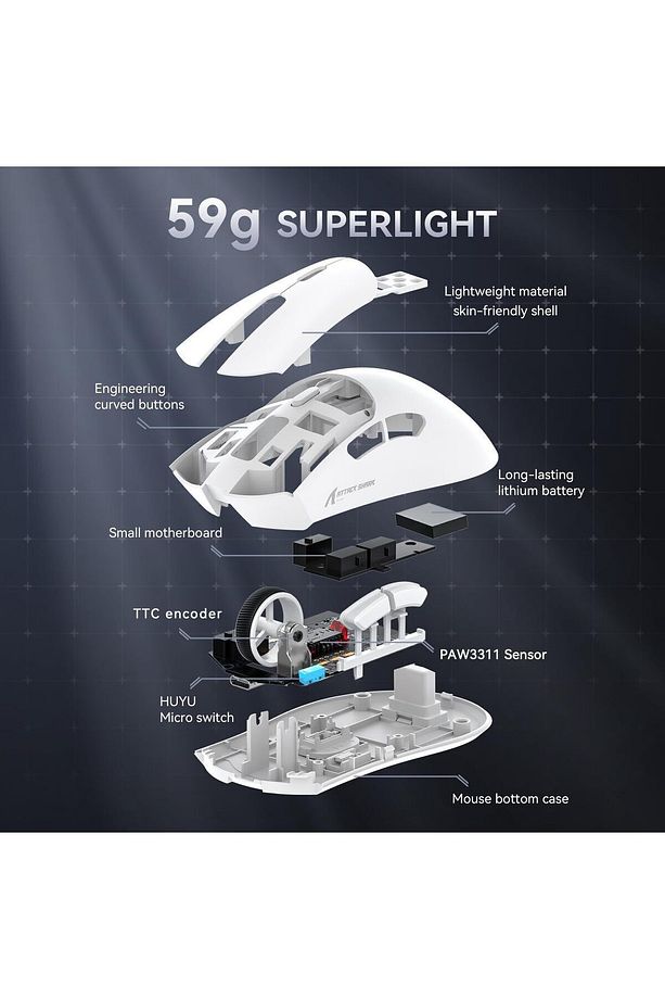 R1 Superlıght 18000 Dpı Ultra Hafif Paw3311 Kablosuz Oyuncu Faresi (GRIP TAPE HEDİYELİ) - 7