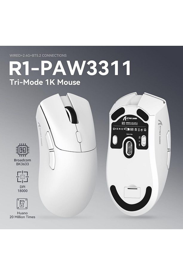 R1 Superlıght 18000 Dpı Ultra Hafif Paw3311 Kablosuz Oyuncu Faresi (GRIP TAPE HEDİYELİ) - 3