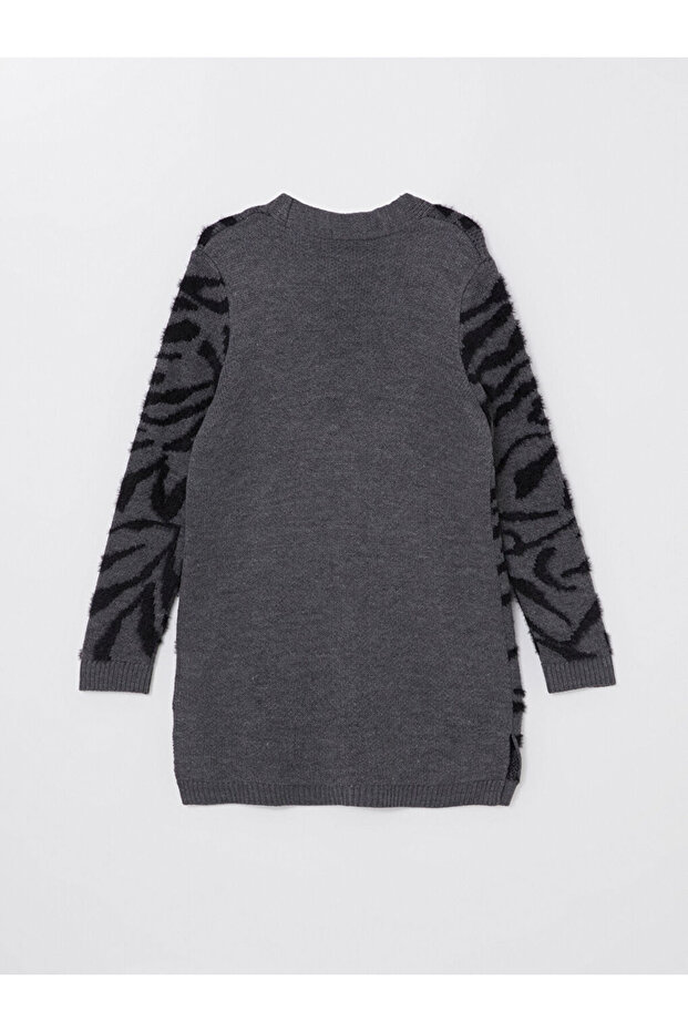 V Yaka Desenli Kadın Triko Hırka - 6