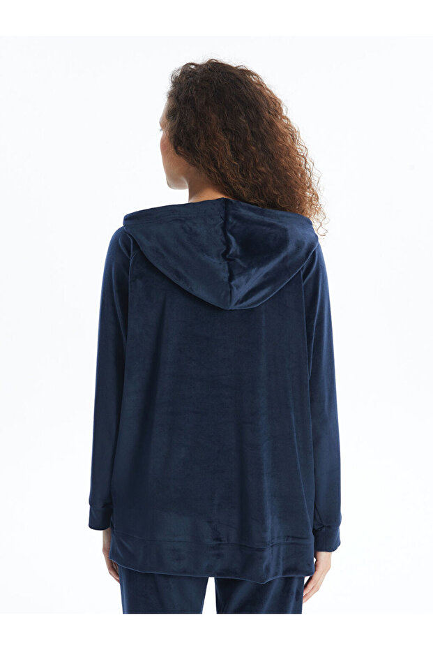 Kapüşonlu Kadife Kadın Pijama Üst - 5