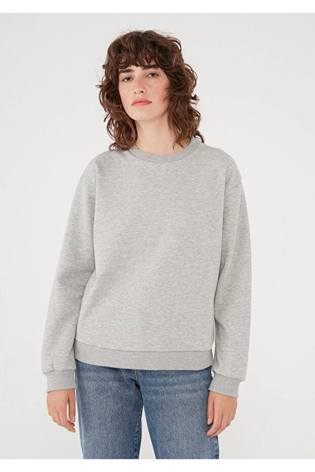 Bisiklet Yaka Gri Basic Sweatshirt 1610198-35666 - 3