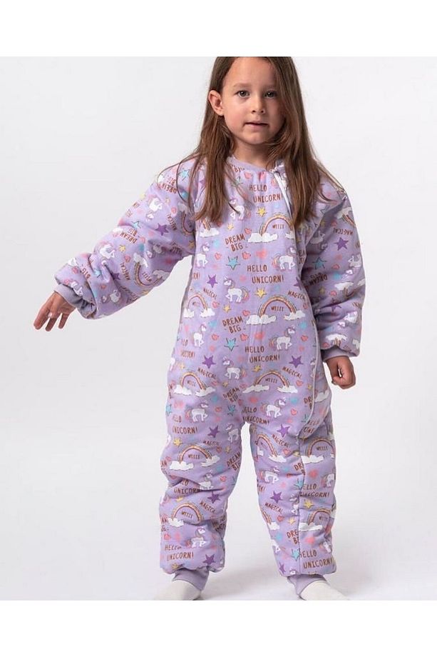 Kışlık Uzun Kol Çift Kat Organik Pazen Unicorn %100 Pamuk Çocuk Bebek Uyku Tulumu 2,5 Tog - 3