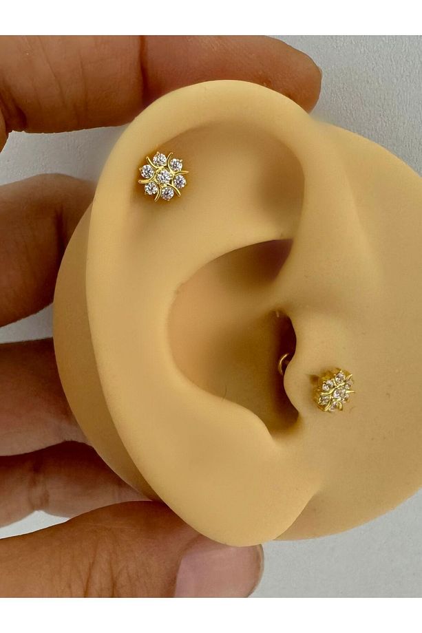 1 ADET G23 TİTANİUM ( TİTANYUM )ÇİÇEK MODEL TRAGUS HELİX CONCH LOBE UYUMLU PİERCİNG - 3