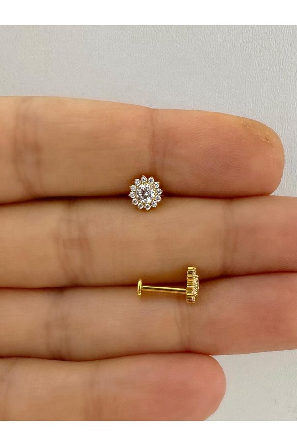 1 ADET G23 TİTANİUM ( TİTANYUM )ÇİÇEK MODEL TRAGUS HELİX CONCH LOBE UYUMLU PİERCİNG - 1
