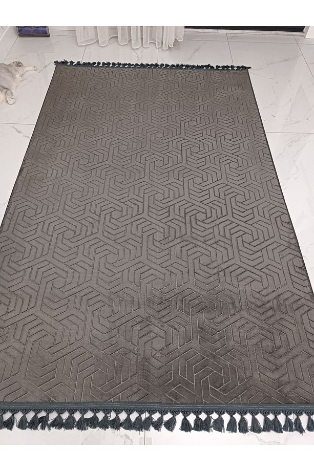 Püsküllü Kaymaz Taban Yolluk Koridor Mutfak Halısı Makinede Yıkanabilir - 6