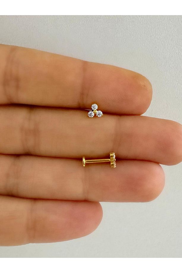 1 ADET G23 TİTANİUM ( TİTANYUM ) ZİRKON TAŞLI TRAGUS HELİX CONCH LOBE UYUMLU PİERCİNG - 4