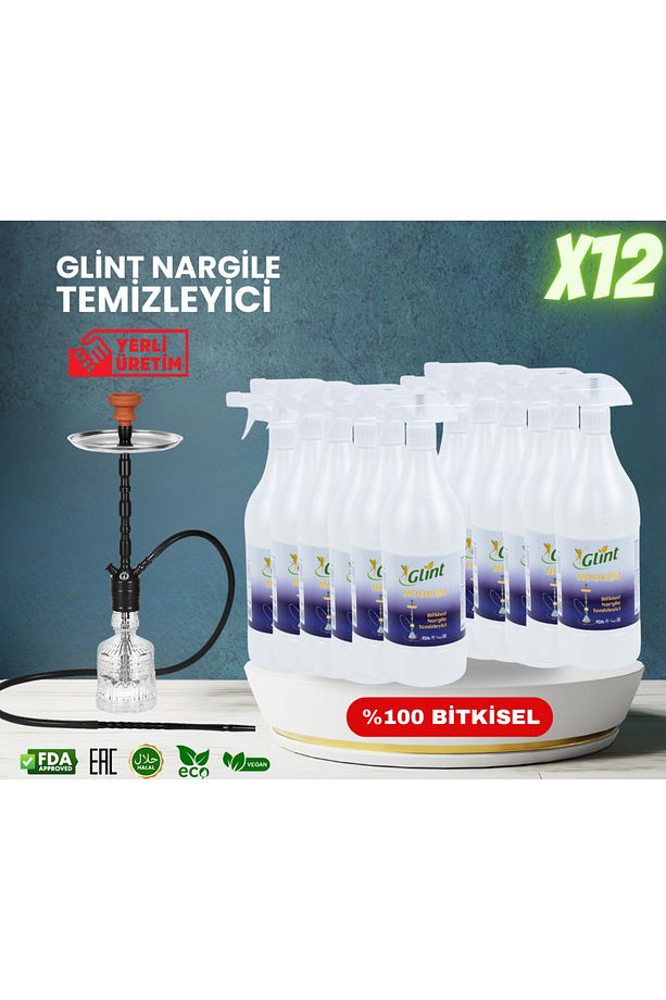 Hookah 12 X 1 Lt %100 Bitkisel Cam Metal Nargile Lüle Marpuç Temizleyici Spreyi - 1