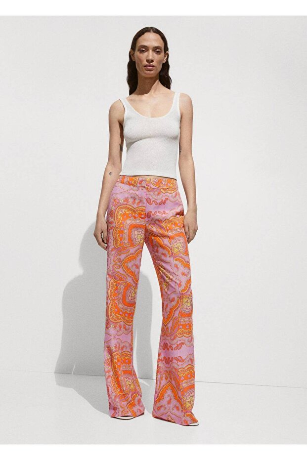 Desenli lyocell pantolon - 6