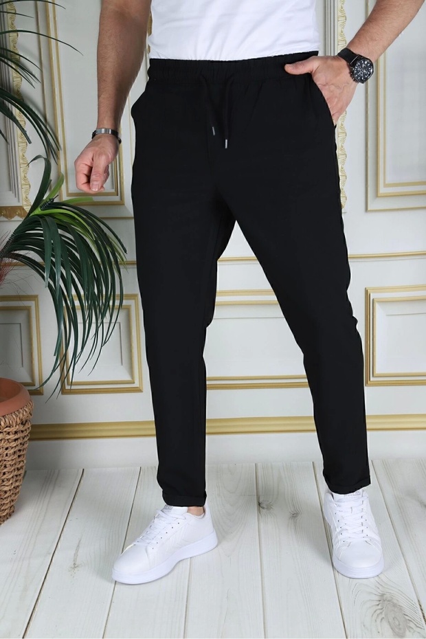 Men's Black Italian Cut Quality Stretchy Slim Fit Lycra Elastic Double Leg Fabric Pants School