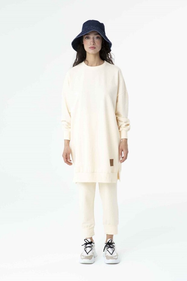 Iki Iplik Kumaş Basic Tunik Sweatshirt - 1