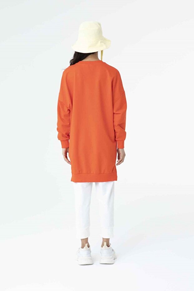 İki İp Kumaş Basic Tunik Sweatshirt - 4