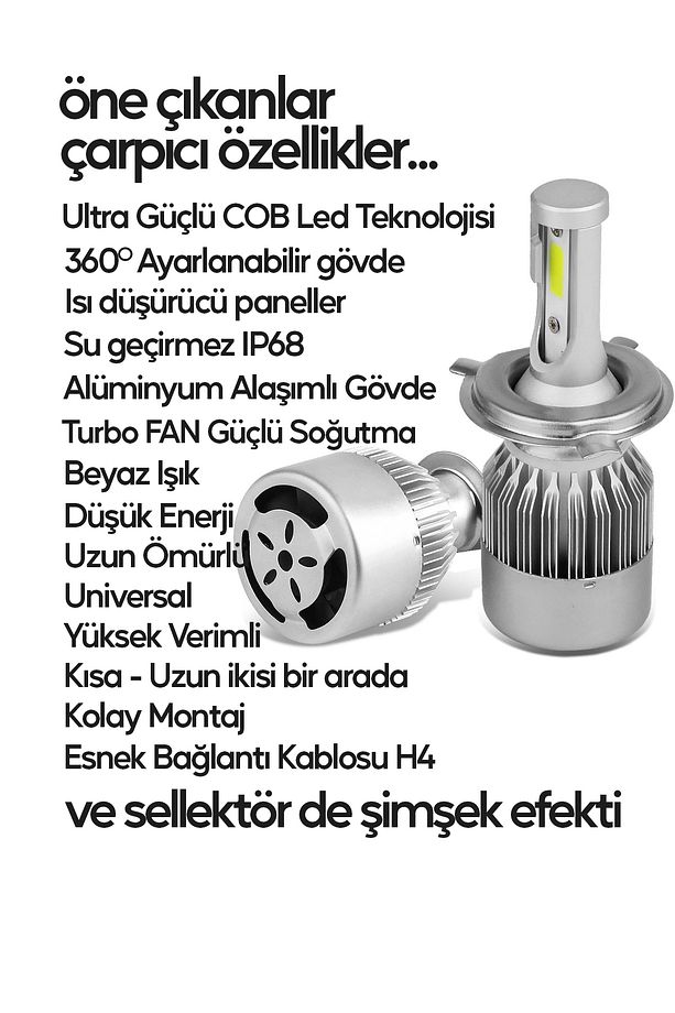 Yeni Model - Zenon H4 Led Araba Far Ampül Xenon Led Uzun Kısa 10800 Lümen Şimşek Etkili 6000k - 7