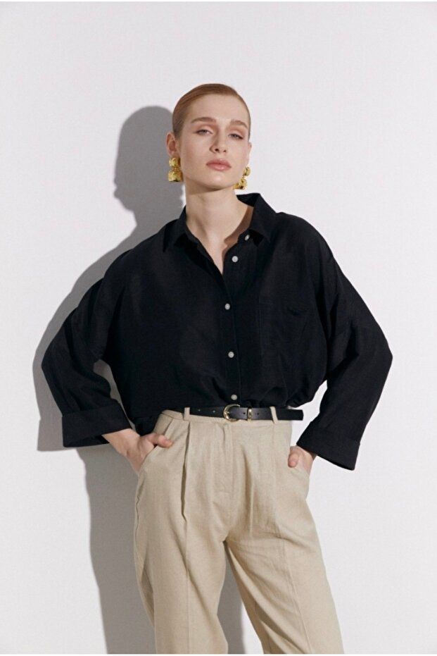 Düşük Omuzlu Oversize Gömlek - 2