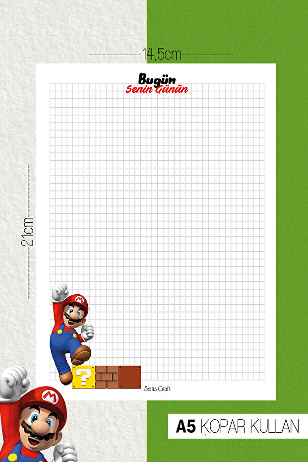 Süper Mario Kareli Notepad 01 Günlük Planlayıcı, Defter, To Do List, Not Defteri, Ajanda - 1