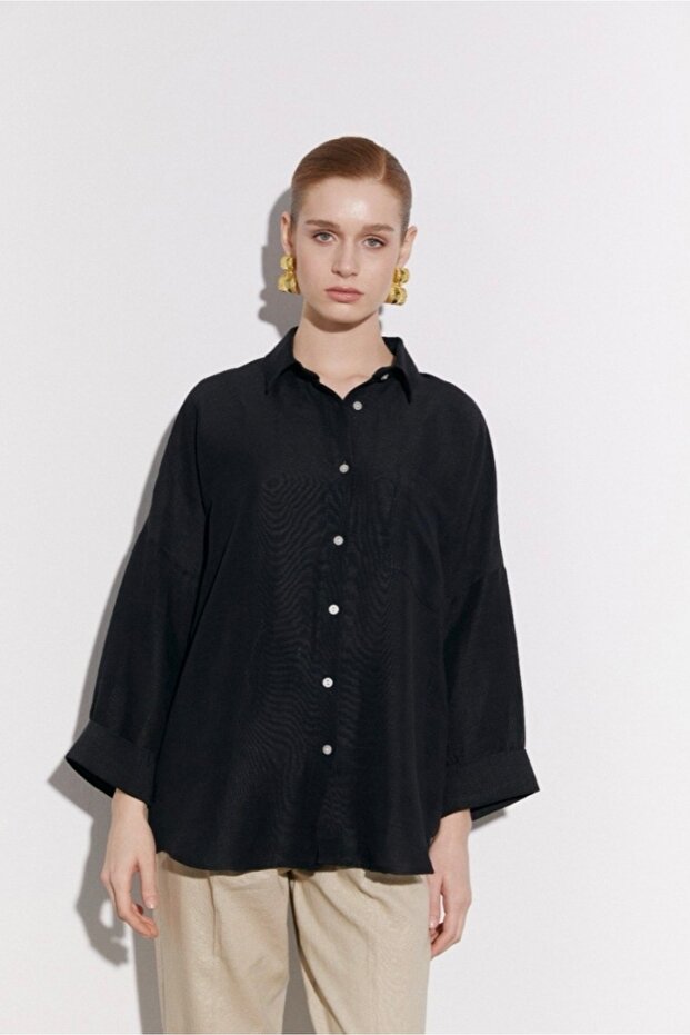 Düşük Omuzlu Oversize Gömlek - 1