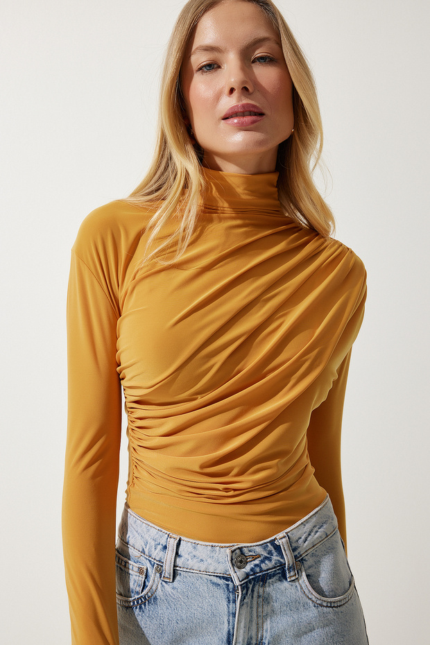 Ruched Detailed Sandy Blouse Mustard Lff0001