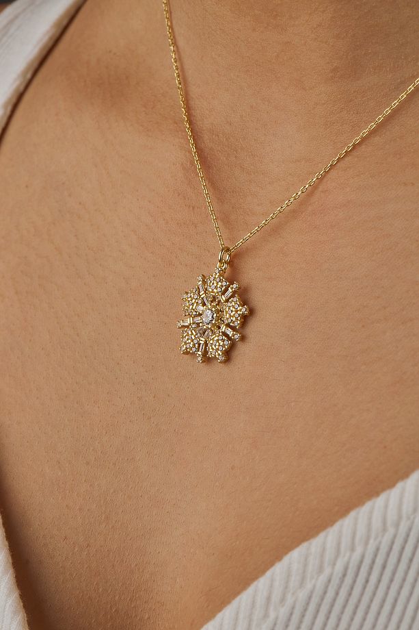 Begonia Çiçek Kolye 1 mikron 18 Ayar Altın Kaplama (925 Ayar Gümüş Üzerine), Zirkonyum - 6