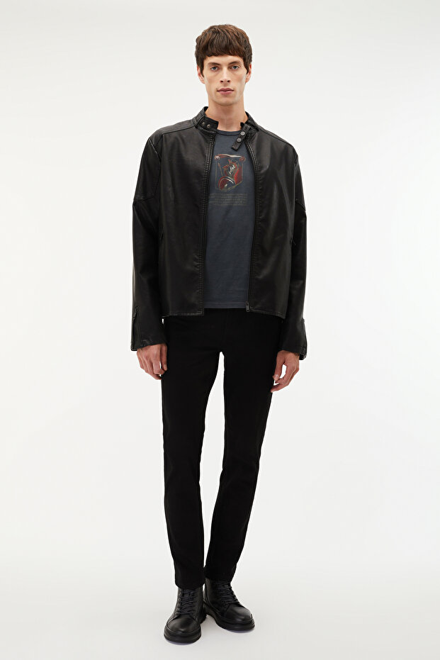 DERİ GÖRÜNÜMLÜ CEKET - 3