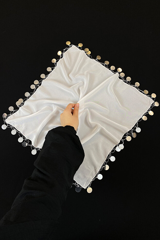 Large Size Chiffon Halay Handkerchief, 50X50Cm White Silver 1 Piece, Bride Groom Wedding Henna Circumcision Engagement Bride