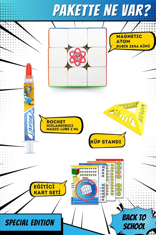 Atom 3x3 Profesyonel Manyetik Mıknatıslı Rubik Küp Akıl Küpü Zeka Küpü Speedcube Canlı Renkler - 3