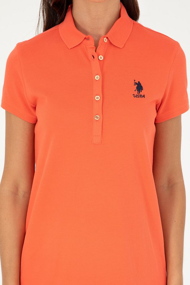 Kadın Nar Çiçeği Polo Yaka Mini Boy Örme Elbise 50280038-VR039 - 5