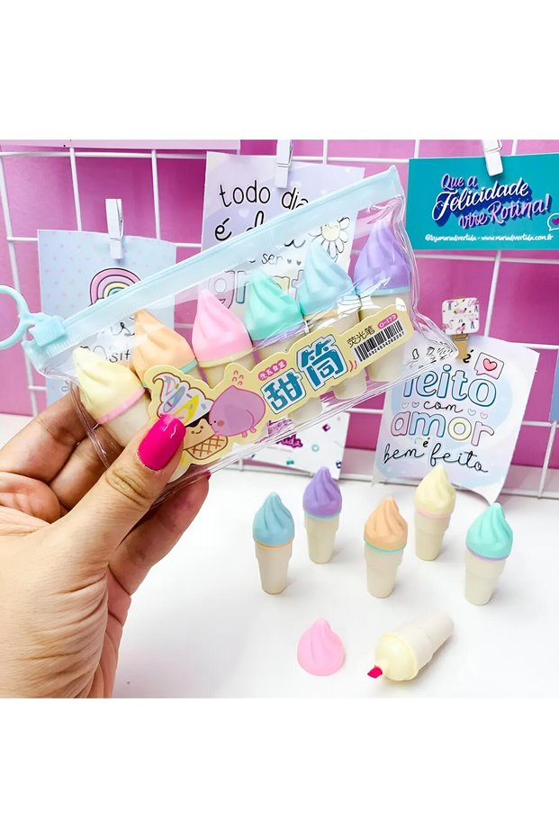 Highlighter Set – with Bag Mini Design, Cute Colorful Fun Writing Office Stationery Accessory