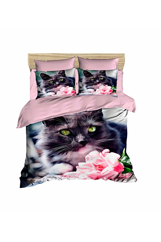 Rose and Cat 3D Digital Double Duvet Cover Set