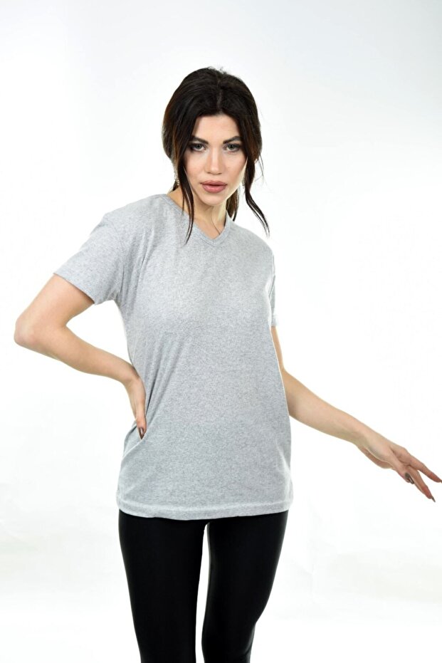 V-Neck Basic Women's T-Shirt Gray