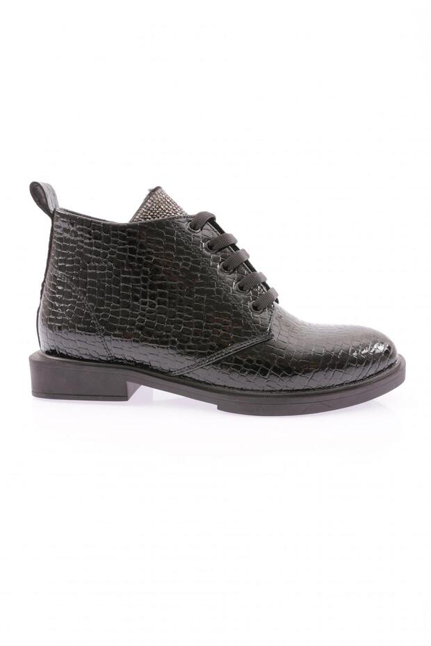 Women's Lace-Up Ankle Boots Black Crocodile 33321097