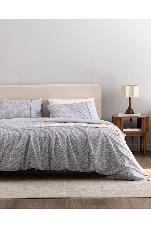 Clarice King Size %100 Pamuk Madame Coco Crep Baskılı Nevresim Takımı - Mavi/Gri - 1