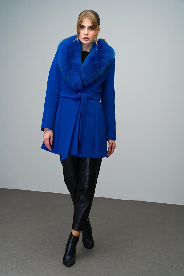 معطف كشمير واسع الأكمام مع ياقة قابلة للفصل SAKS 3008-TK