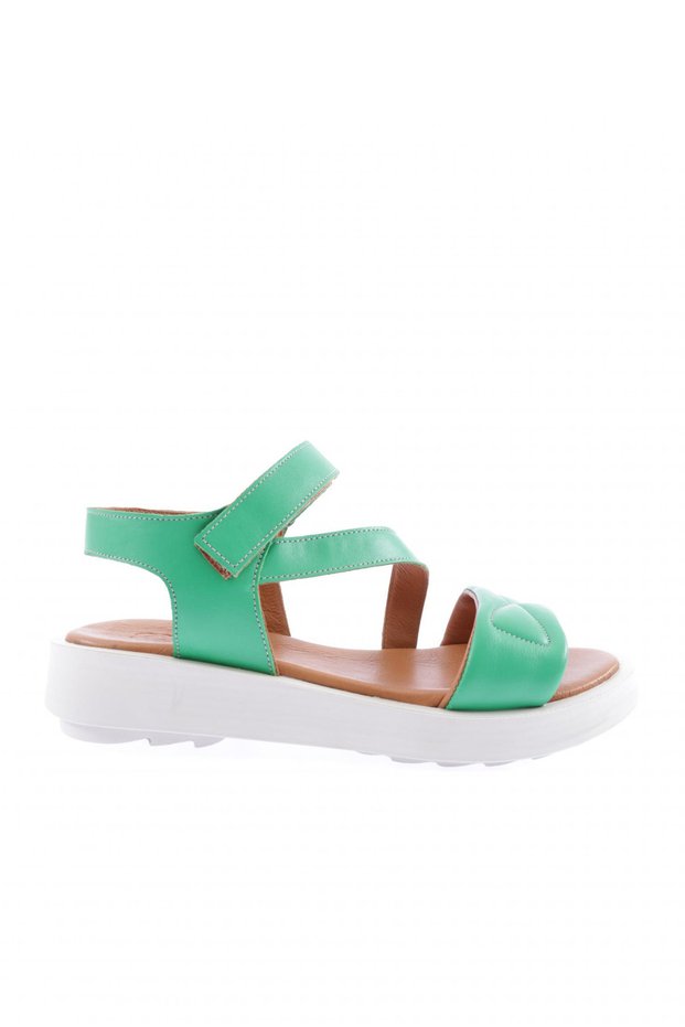 Women's Row and Cross Strap Ankle Velcro Zenne Sandals Green Genuine Leather 86132110