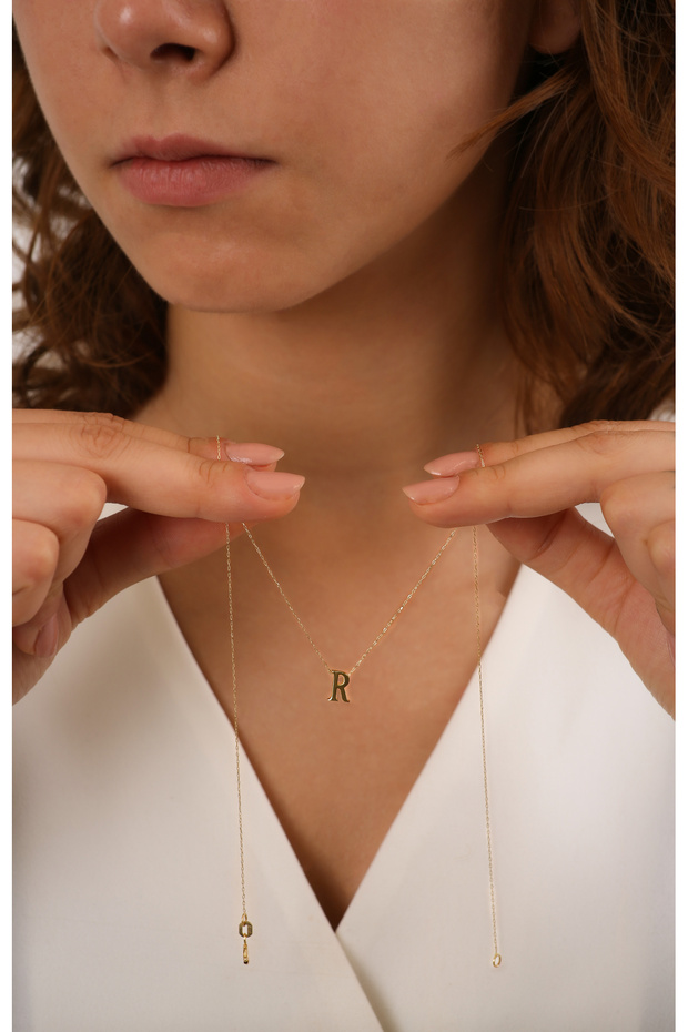 14 Ayar 3 Boyutlu R Harf Kolye - 4