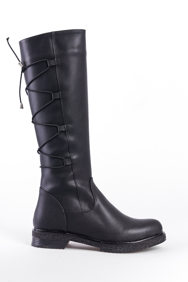 Térd alatti teljes fűzős, oldalsó cipzáras női csizma - 3